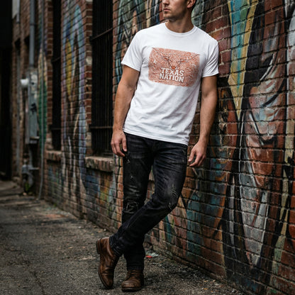 Texas Nation T-Shirt Longhorn Steer Graphic Western Print Cotton White - Beyond Lines