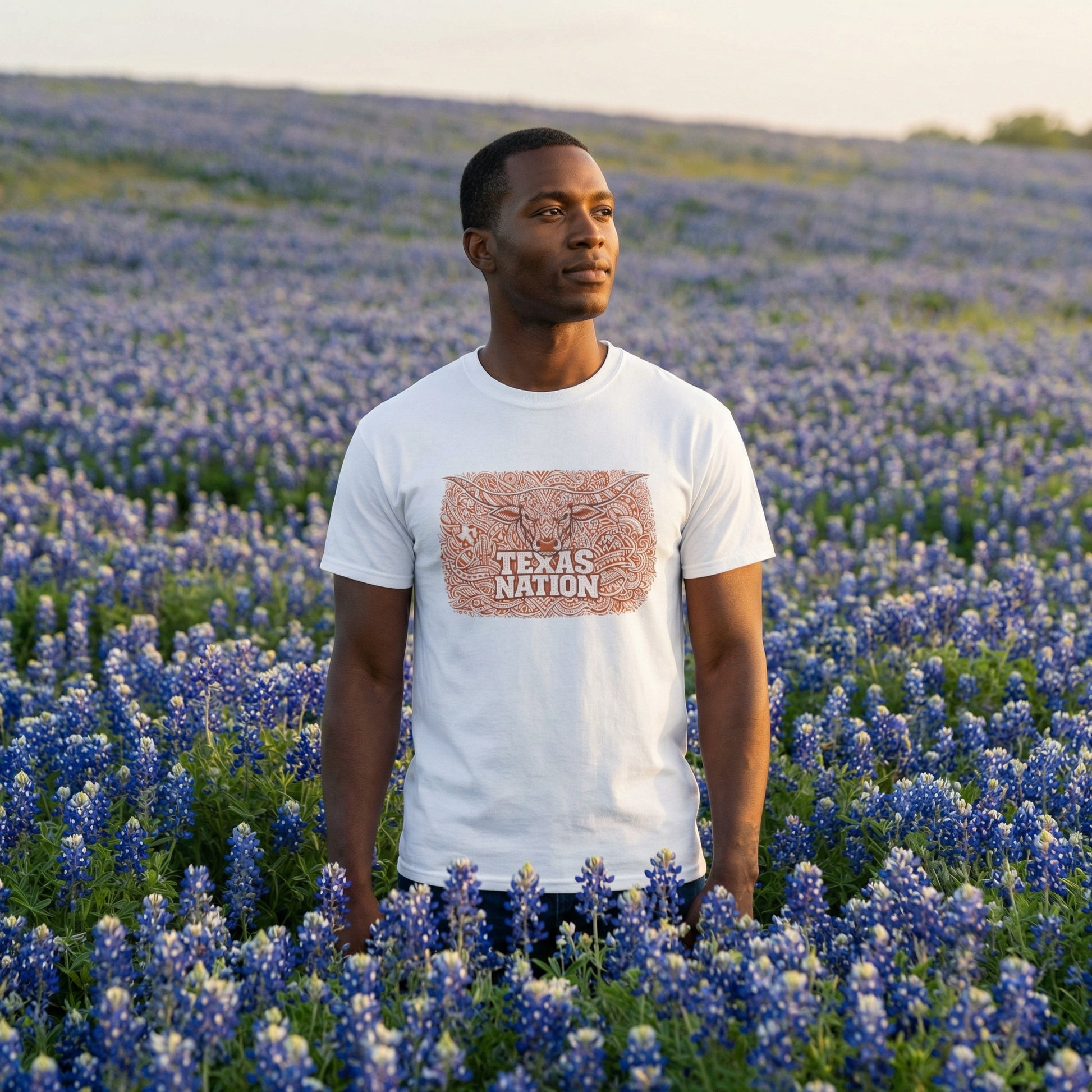 Texas Nation T-Shirt Longhorn Steer Graphic Western Print Cotton White - Beyond Lines