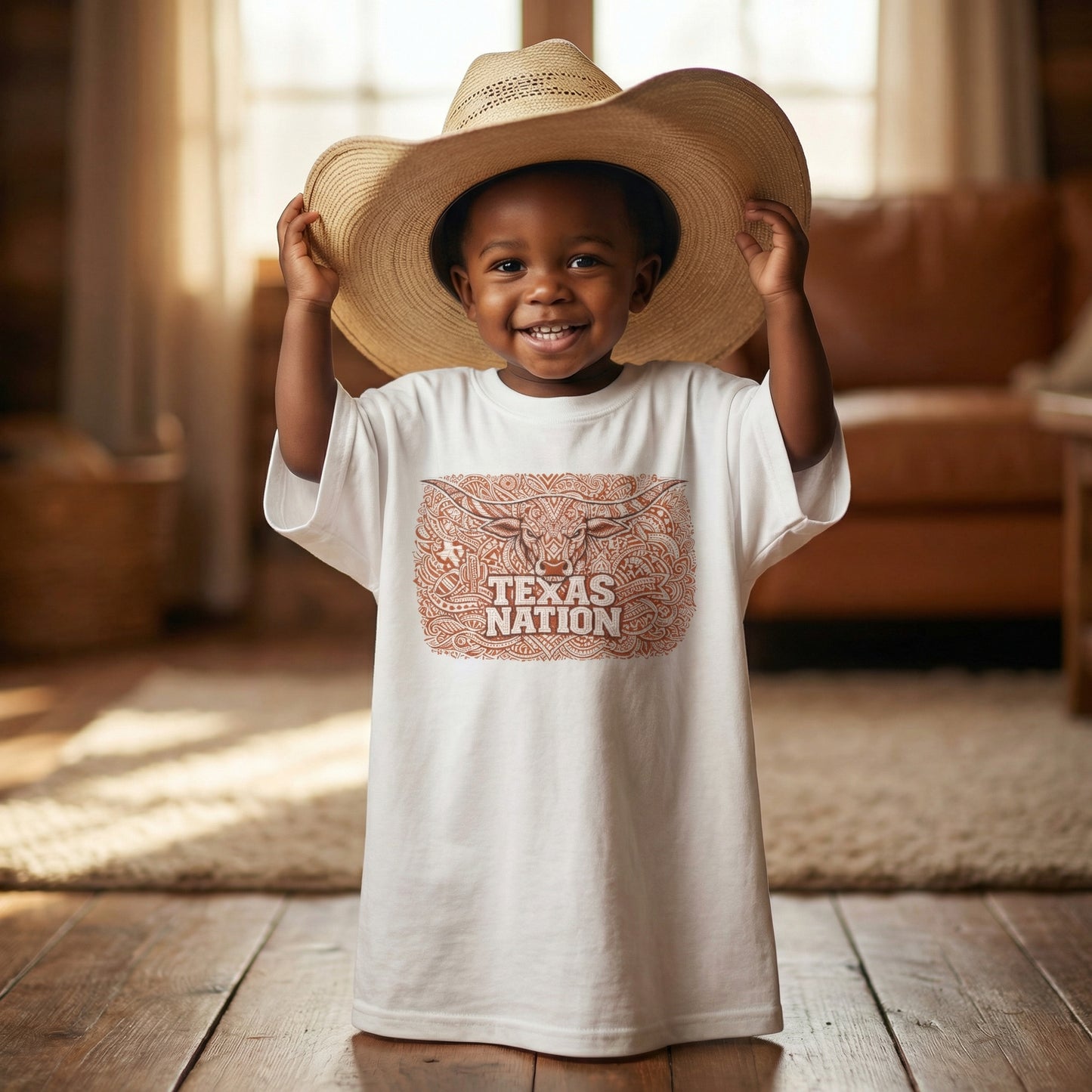 Texas Nation T-Shirt Longhorn Steer Graphic Western Print Cotton White - Beyond Lines