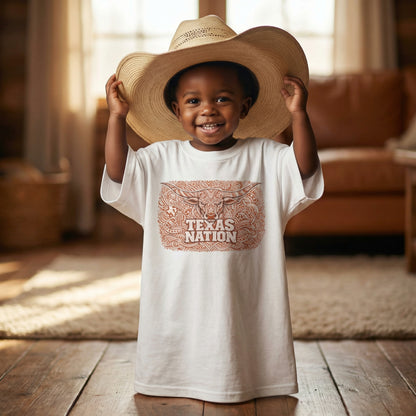 Texas Nation T-Shirt Longhorn Steer Graphic Western Print Cotton White - Beyond Lines