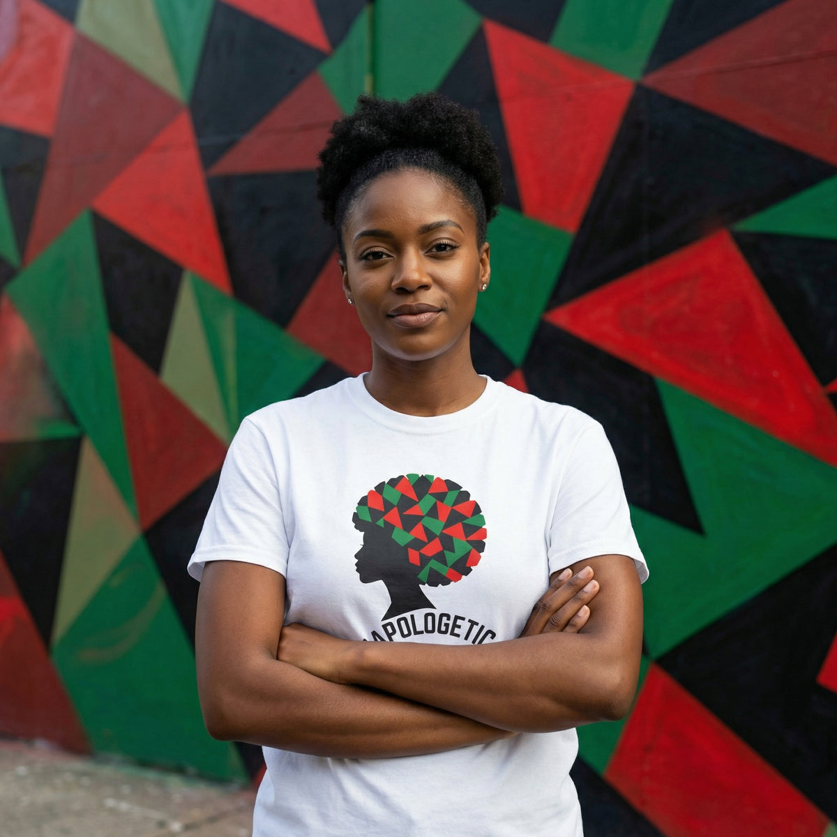 Unapologetic Afro Silhouette T-Shirt Pan-African Geometric Print White - Beyond Lines