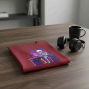 Skeleton Doomscrolling at Desk Graphic T-Shirt - Funny Internet Meme & Lo-Fi Aesthetic Tee