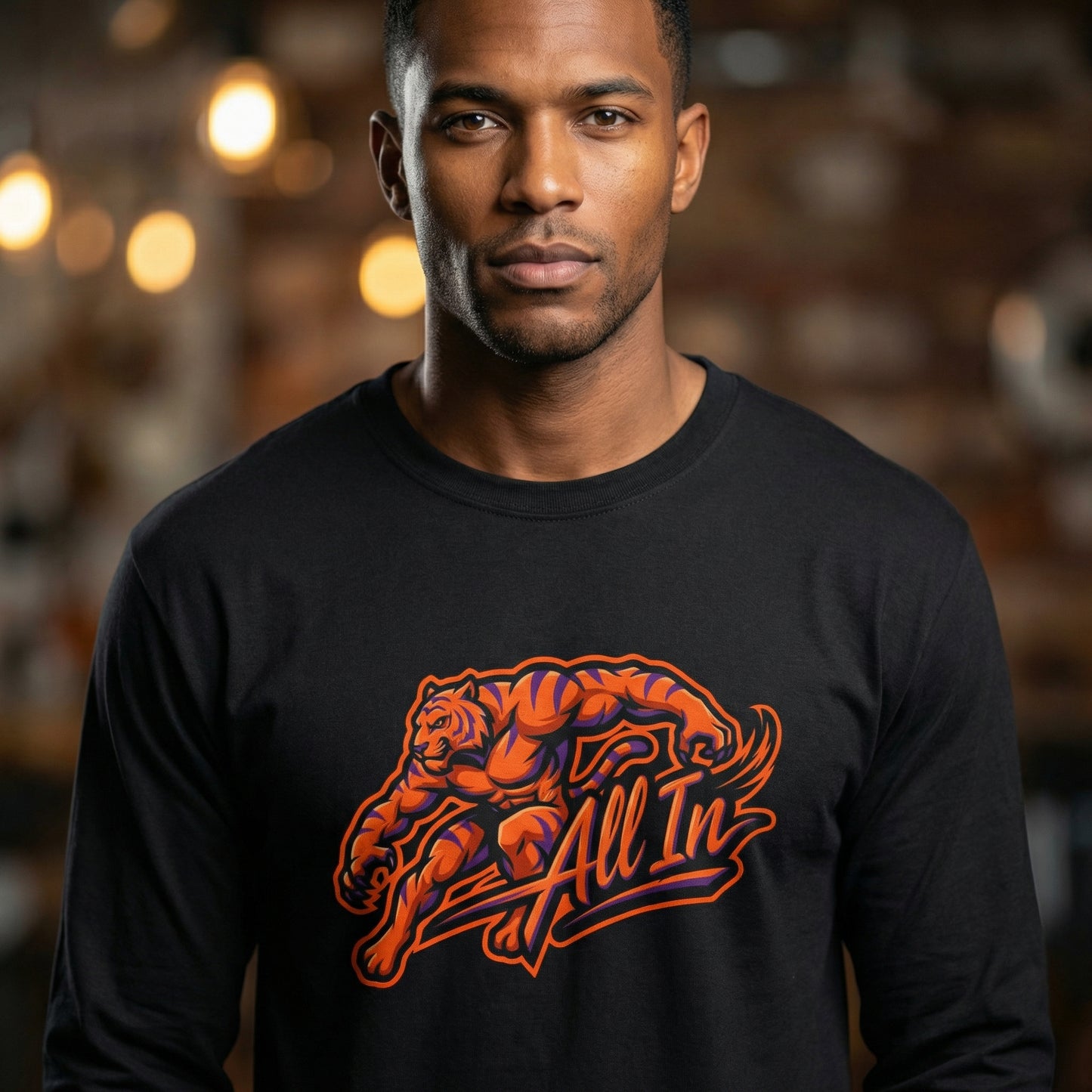 Clemson Long Sleeve Shirt All In Muscle Tiger Graphic Heavy Cotton Black - Beyond Lines