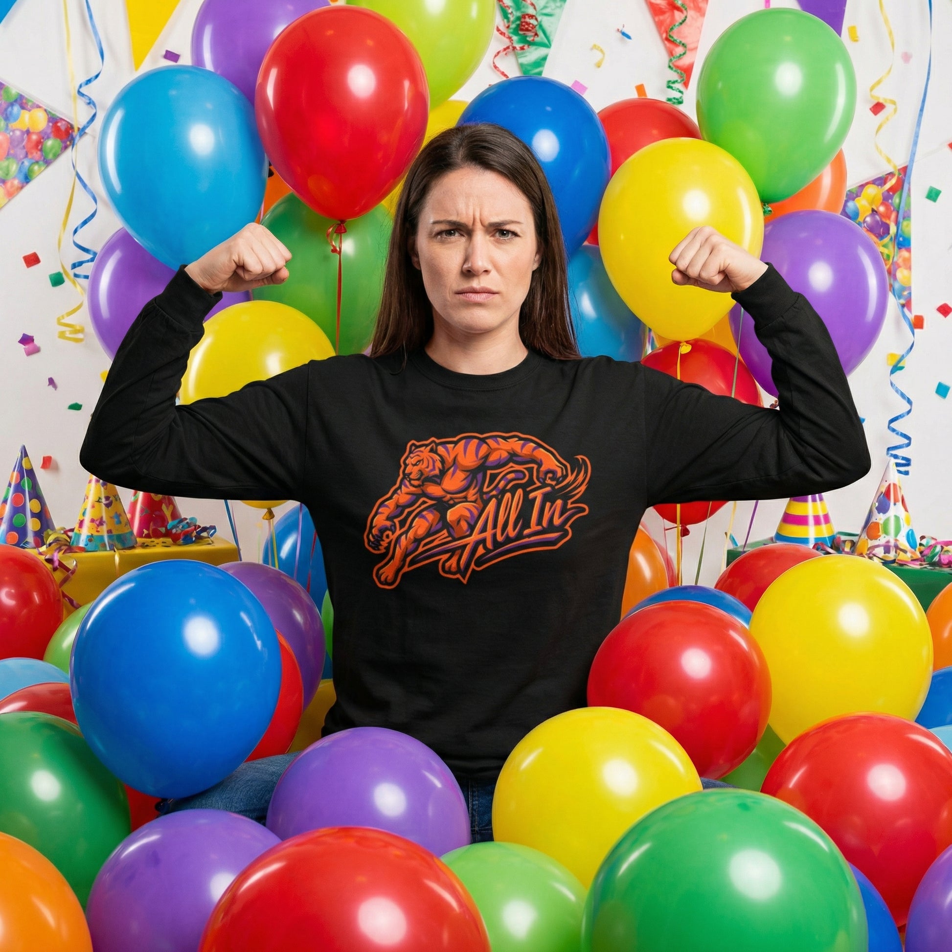 Clemson Long Sleeve Shirt All In Muscle Tiger Graphic Heavy Cotton Black - Beyond Lines