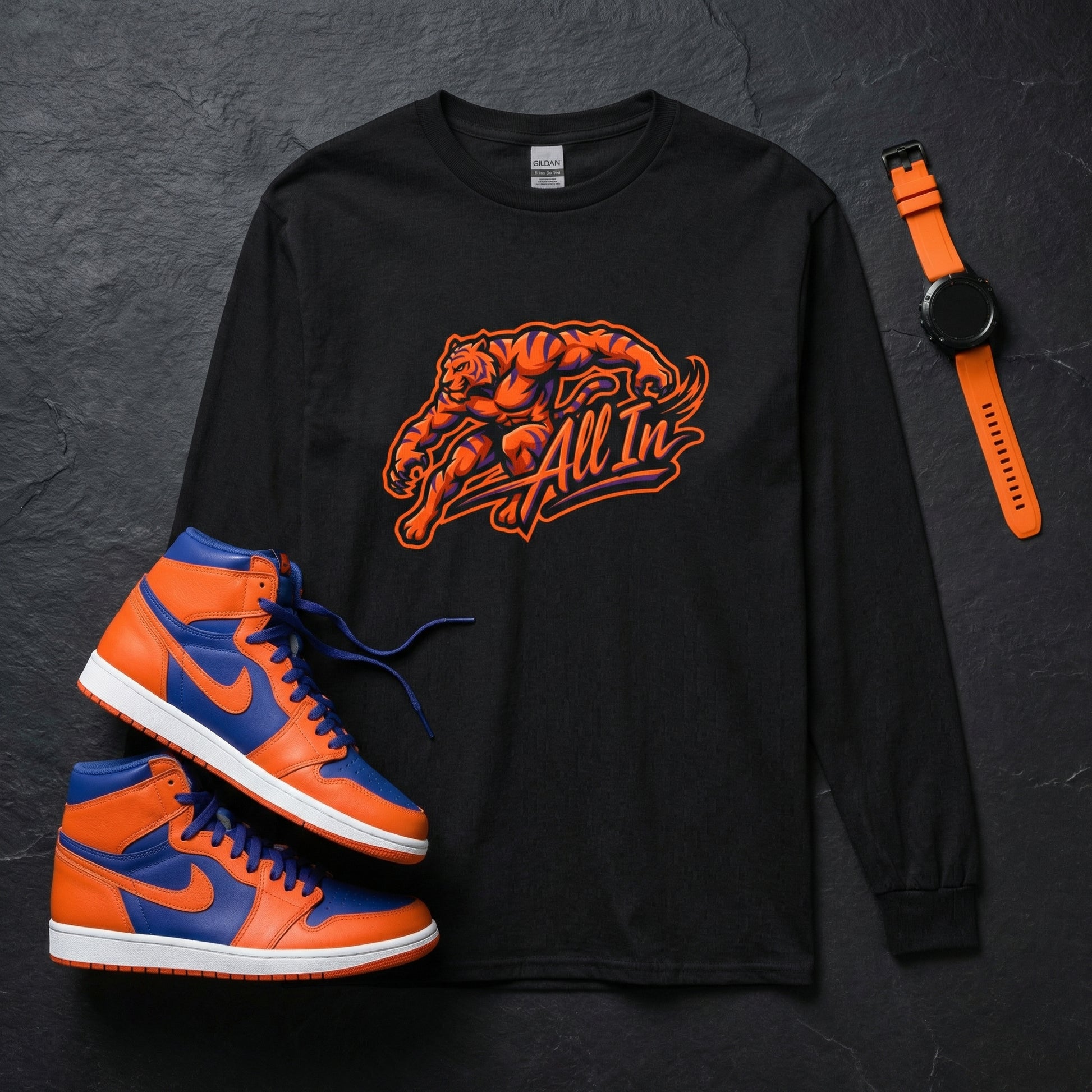 Clemson Long Sleeve Shirt All In Muscle Tiger Graphic Heavy Cotton Black - Beyond Lines