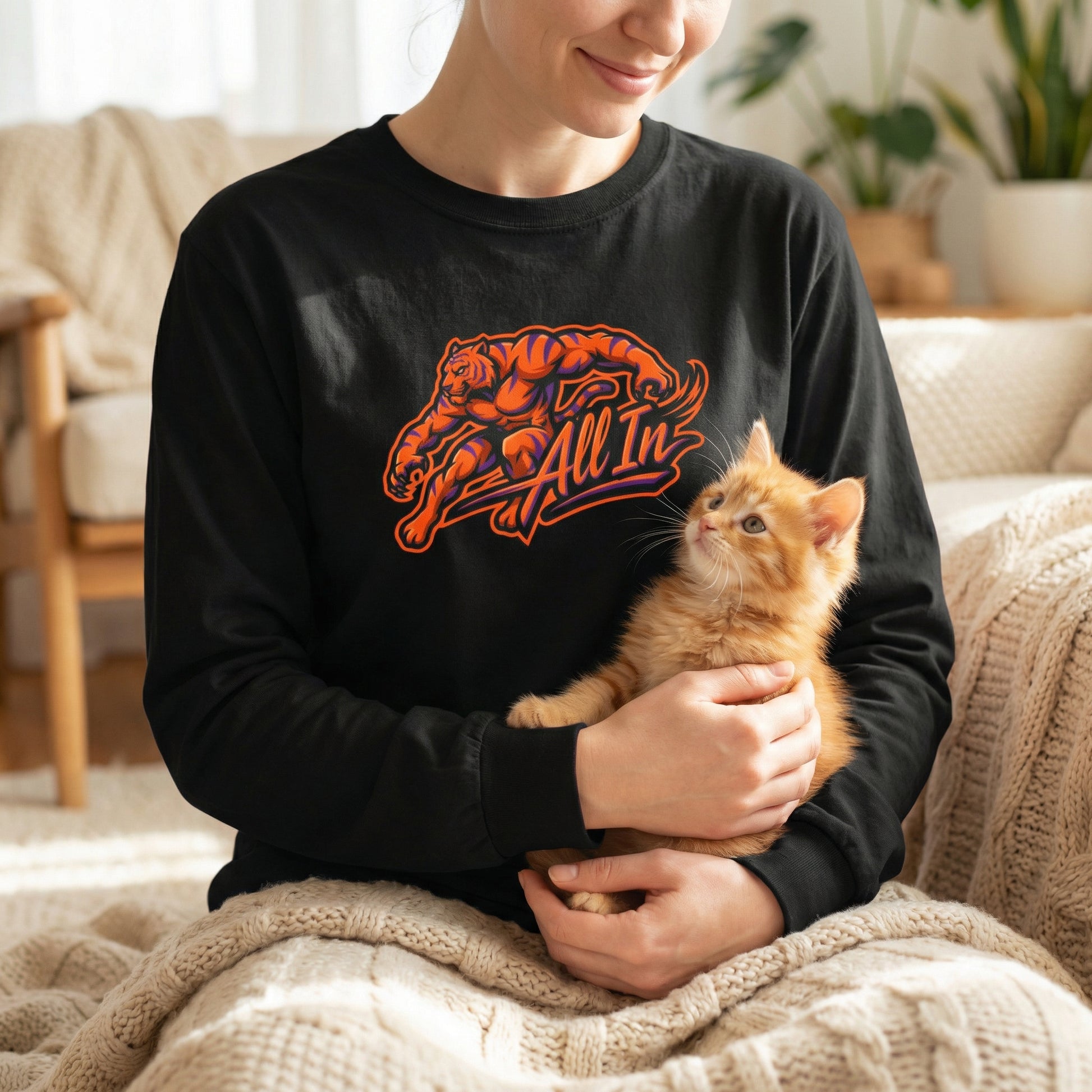 Clemson Long Sleeve Shirt All In Muscle Tiger Graphic Heavy Cotton Black - Beyond Lines