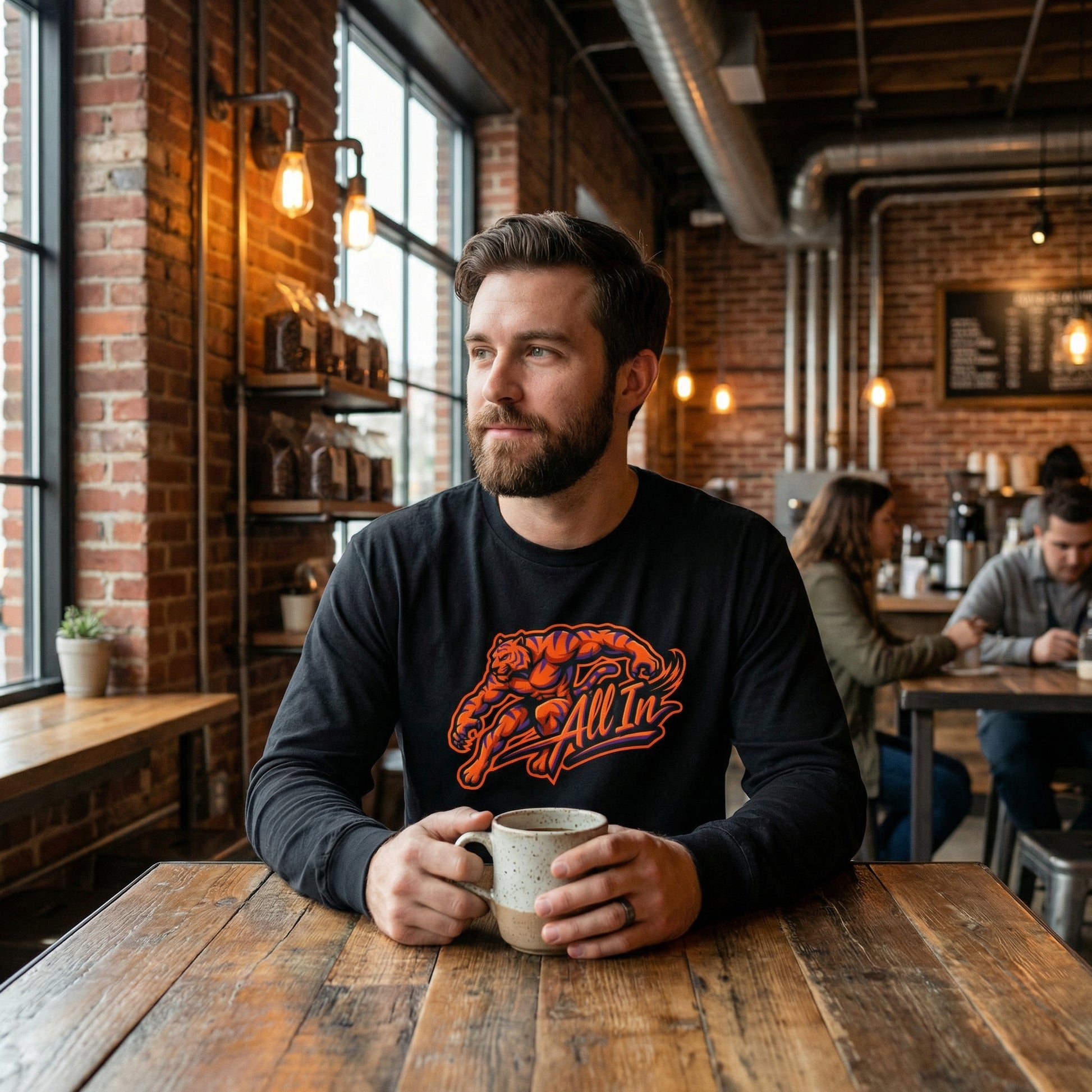 Clemson Long Sleeve Shirt All In Muscle Tiger Graphic Heavy Cotton Black - Beyond Lines