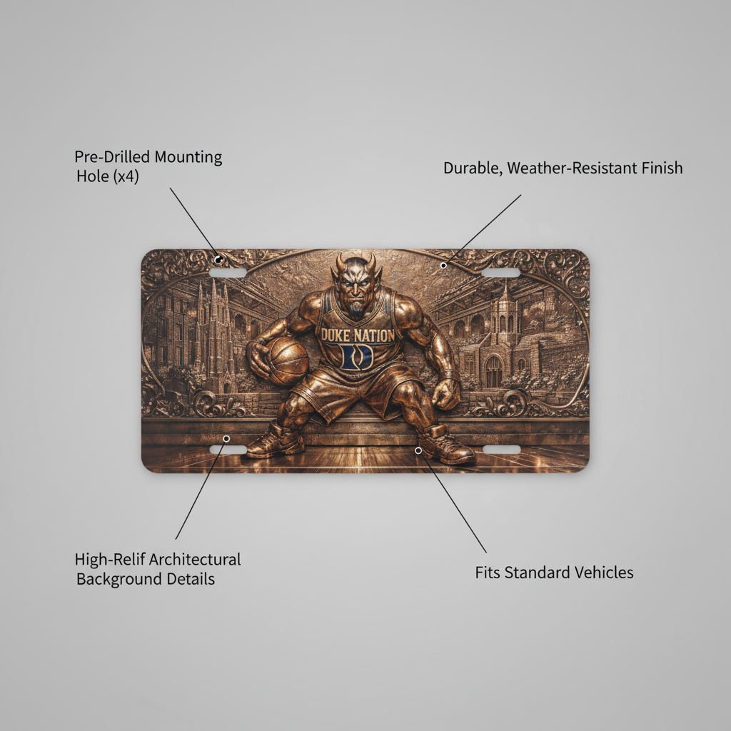 Flat Duke Nation Blue Basketball Relief Style License Plate Vanity