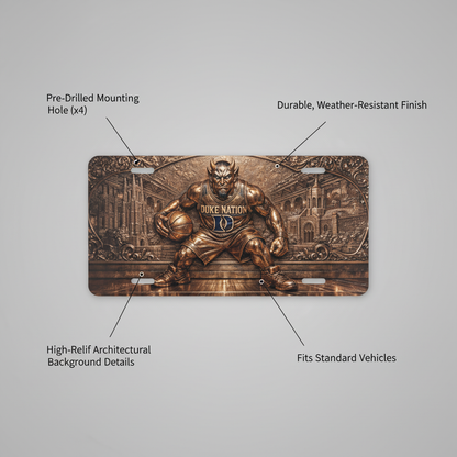 Flat Duke Nation Blue Basketball Relief Style License Plate Vanity