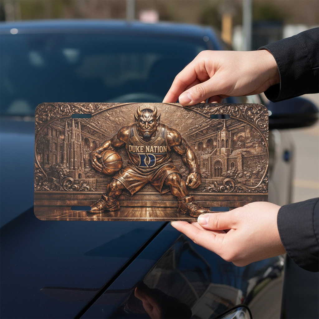 Flat Duke Nation Blue Basketball Relief Style License Plate Vanity