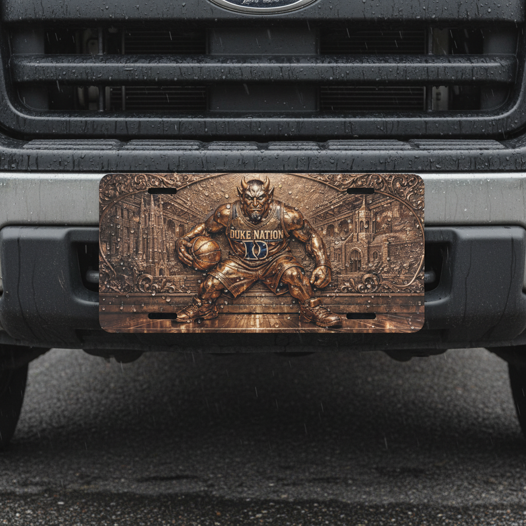 Flat Duke Nation Blue Basketball Relief Style License Plate Vanity