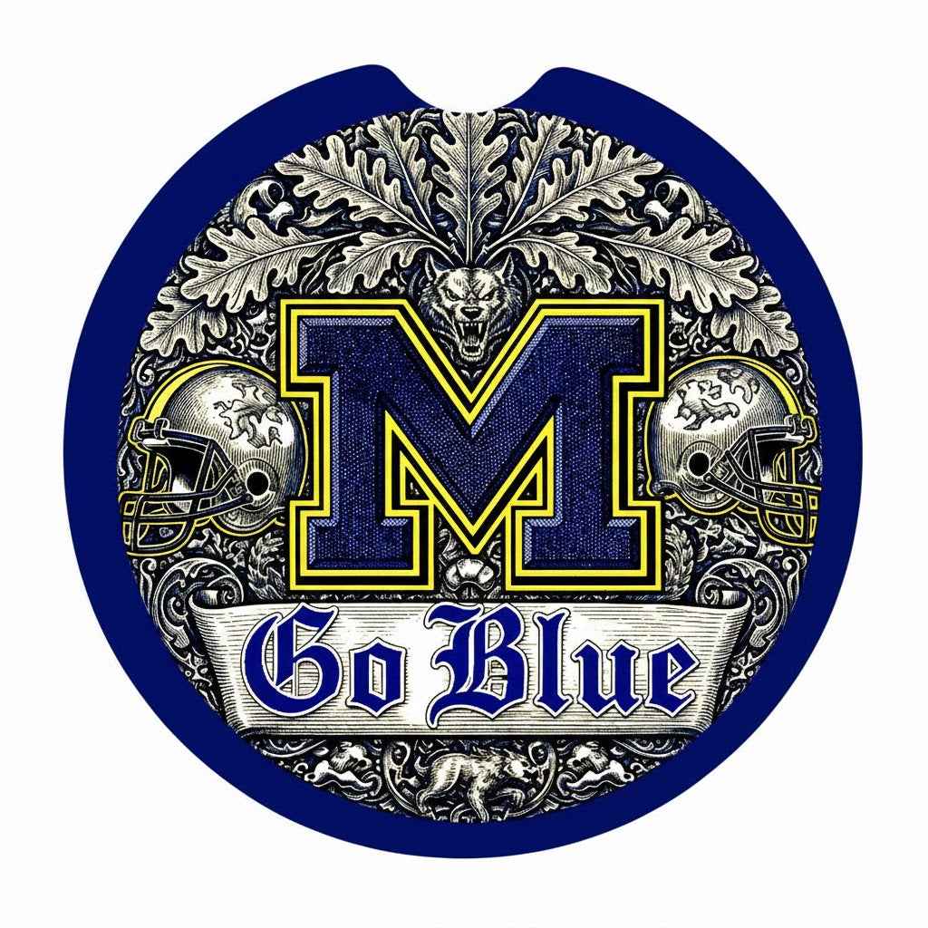 Wolverines Car Coasters - Go Blue Auto Cup Holder Inserts - Michigan Football Fan Gift - Set of 2