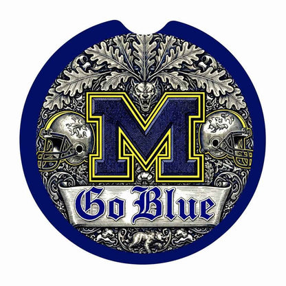 Wolverines Car Coasters - Go Blue Auto Cup Holder Inserts - Michigan Football Fan Gift - Set of 2