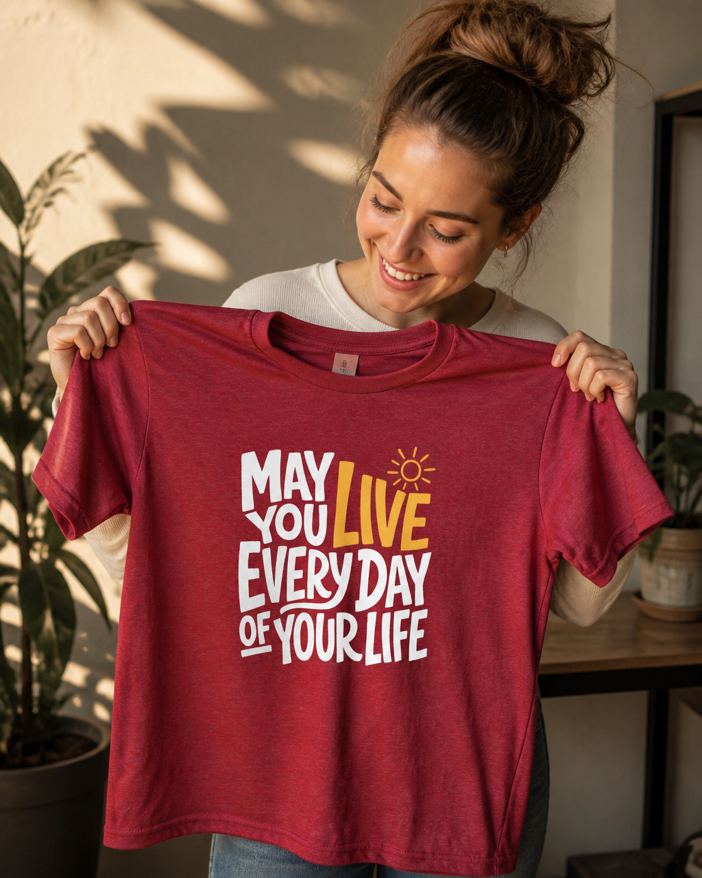 May You Live Every Day Motivational Cotton T-Shirt