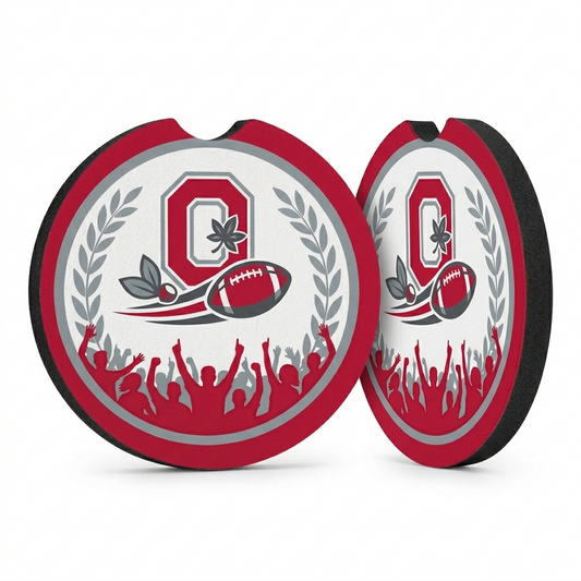 Ohio State Buckeyes Car Coasters Set of 2 - Scarlet and Gray Football Fan Cup Holder Inserts - Absorbent Buckeye Nation Auto Accessories
