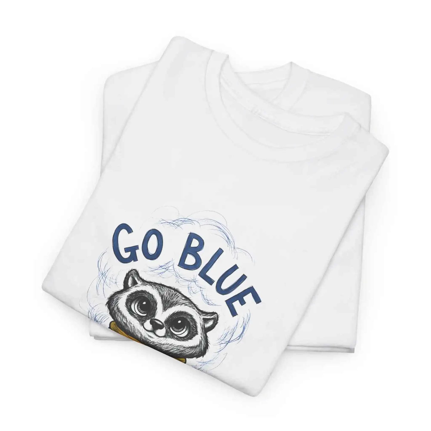 Go Blue Raccoon Mascot Graphic T-Shirt - Michigan Wolverines Inspired Fan Apparel - White Cotton Tee