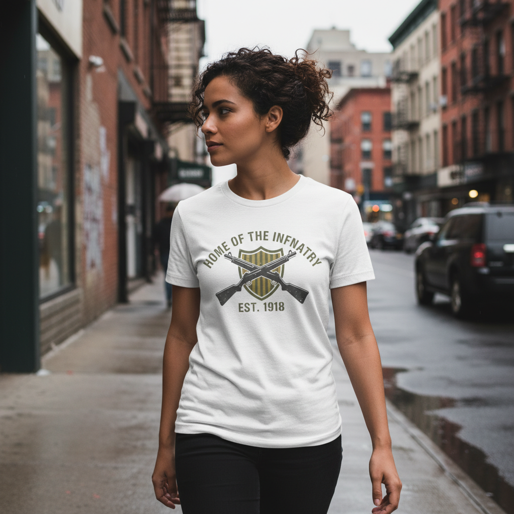 Beyond Lines Men's Home of the Infantry T-Shirt - Vintage Est. 1918 Military Crossed Rifles Graphic Tee - White 100% Cotton