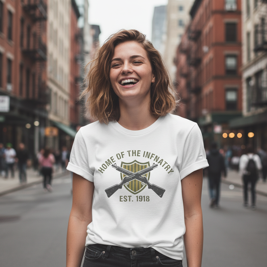 Beyond Lines Men's Home of the Infantry T-Shirt - Vintage Est. 1918 Military Crossed Rifles Graphic Tee - White 100% Cotton