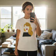 Abstract Blonde Woman Graphic T-Shirt White Crew Neck Minimalist Art Tee - Beyond Lines