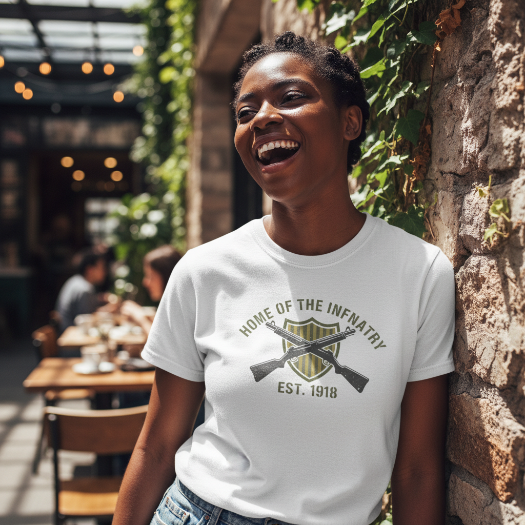 Beyond Lines Men's Home of the Infantry T-Shirt - Vintage Est. 1918 Military Crossed Rifles Graphic Tee - White 100% Cotton