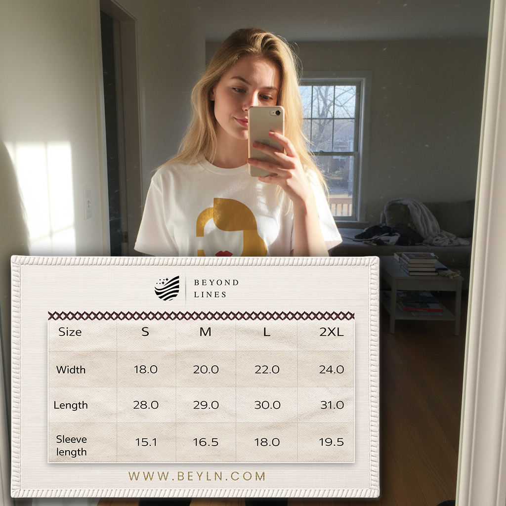 Abstract Blonde Woman Graphic T-Shirt White Crew Neck Minimalist Art Tee - Beyond Lines