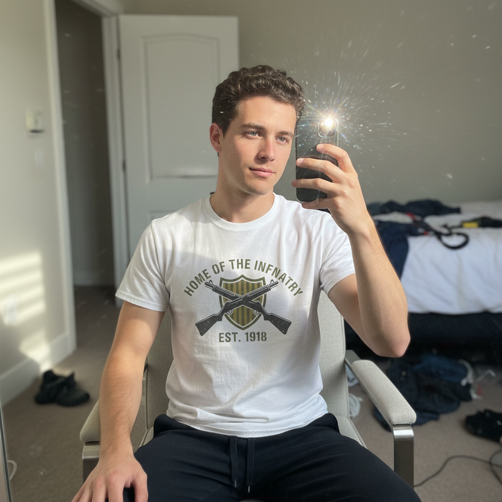 Beyond Lines Men's Home of the Infantry T-Shirt - Vintage Est. 1918 Military Crossed Rifles Graphic Tee - White 100% Cotton