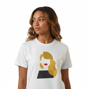 Abstract Blonde Woman Graphic T-Shirt White Crew Neck Minimalist Art Tee - Beyond Lines