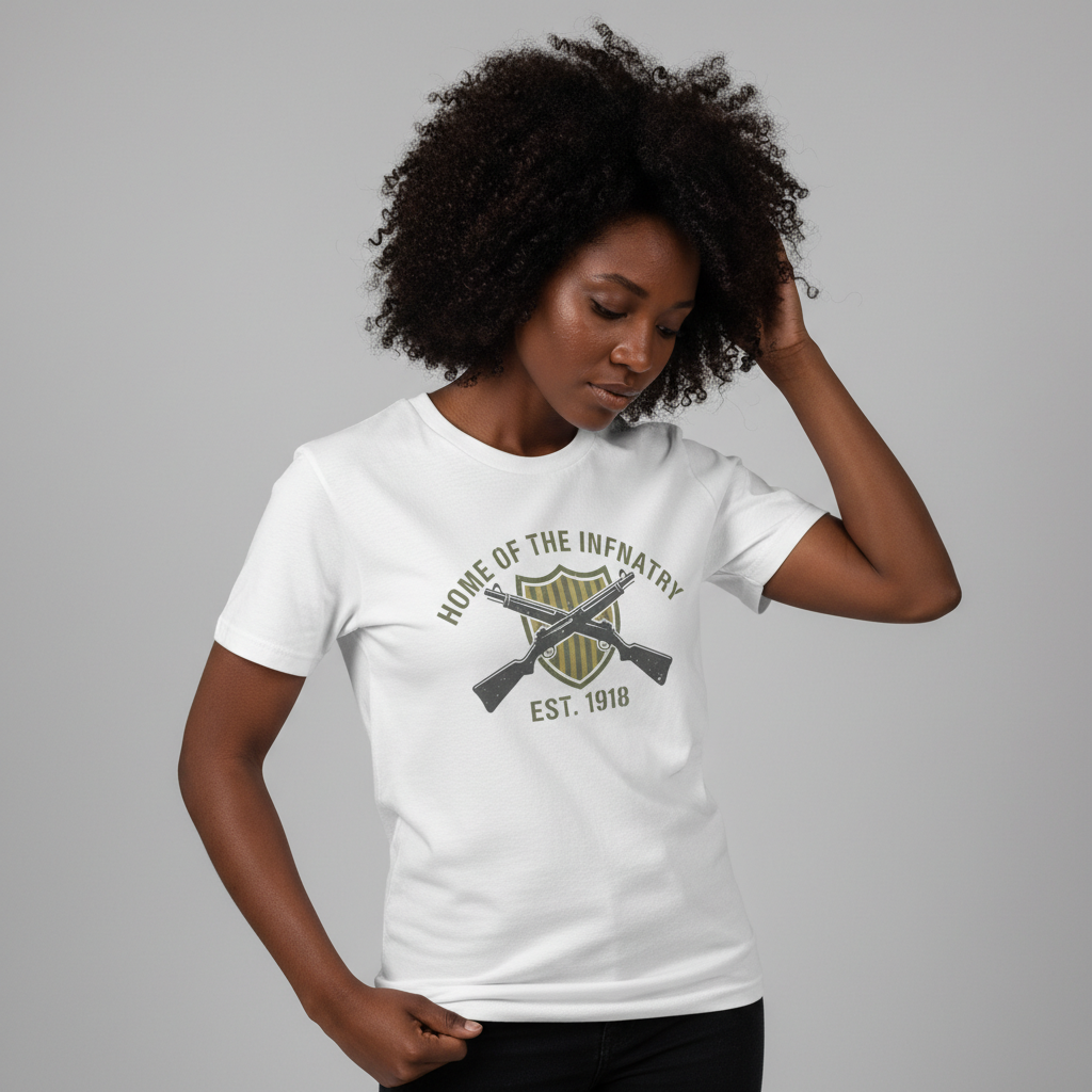 Beyond Lines Men's Home of the Infantry T-Shirt - Vintage Est. 1918 Military Crossed Rifles Graphic Tee - White 100% Cotton