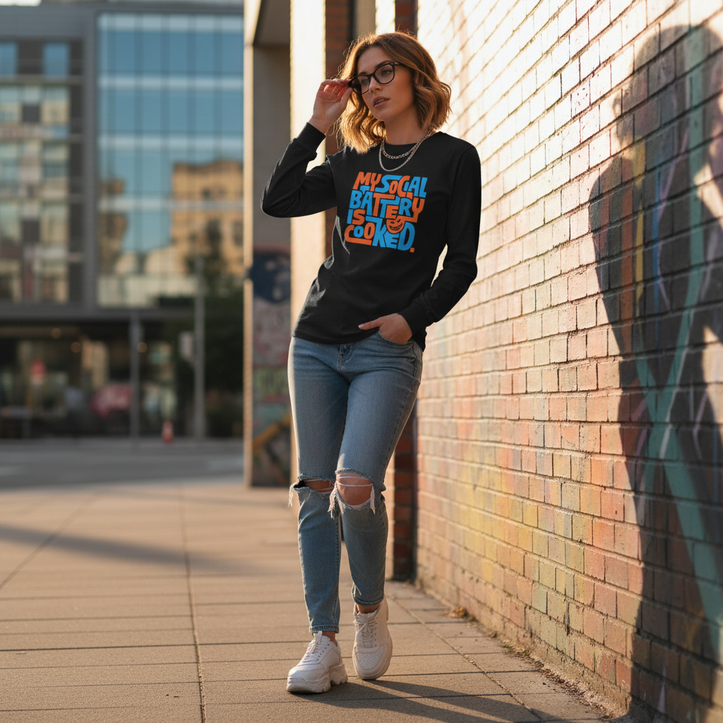 My Social Battery Cooked Funny Long Sleeve T-Shirt