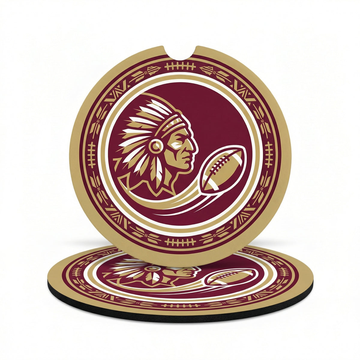 FSU Garnet & Gold Warrior Car Coaster – Native American Chief Design