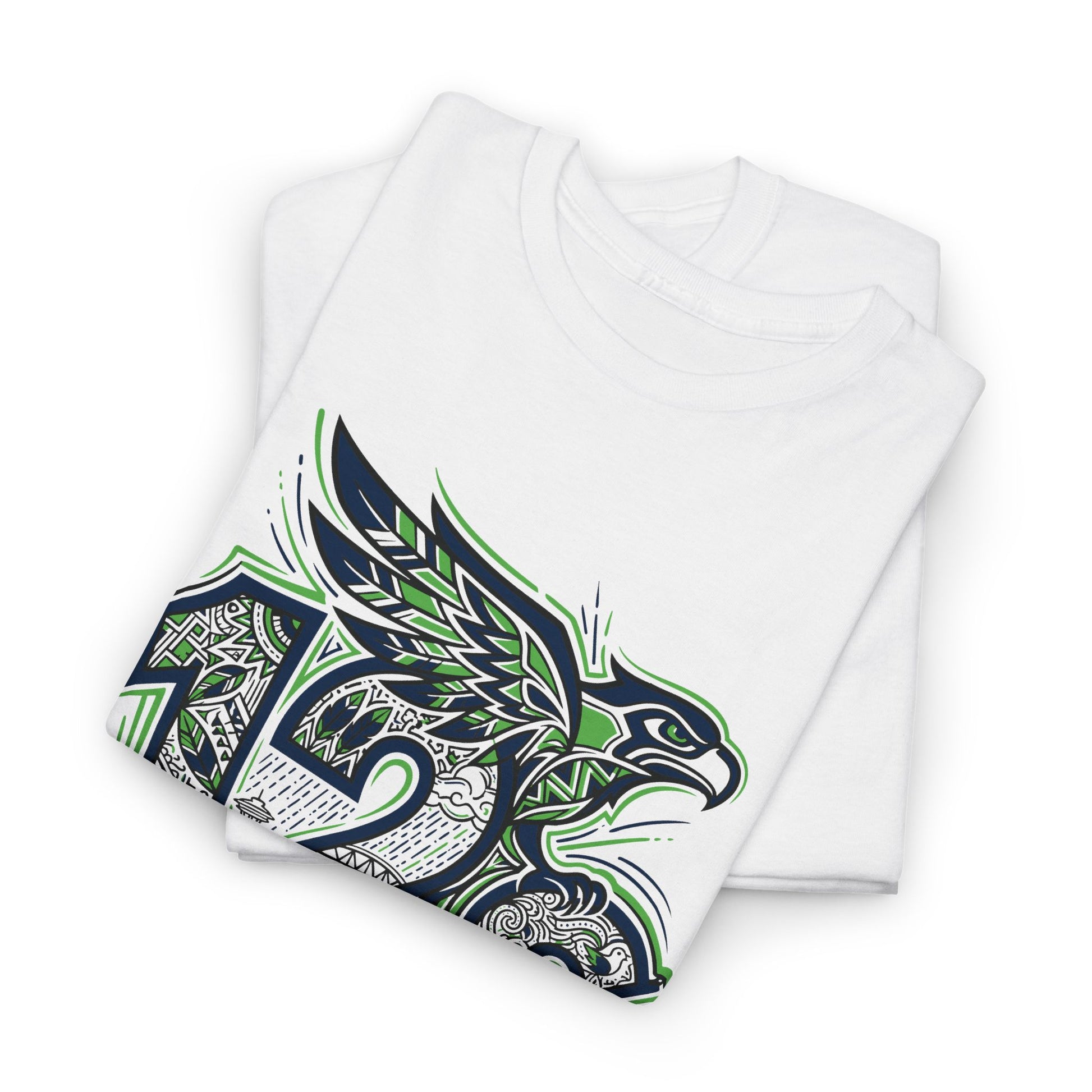 Seattle Football 12s T-Shirt Hawk Graphic Space Needle Design White Cotton Tee - Beyond Lines