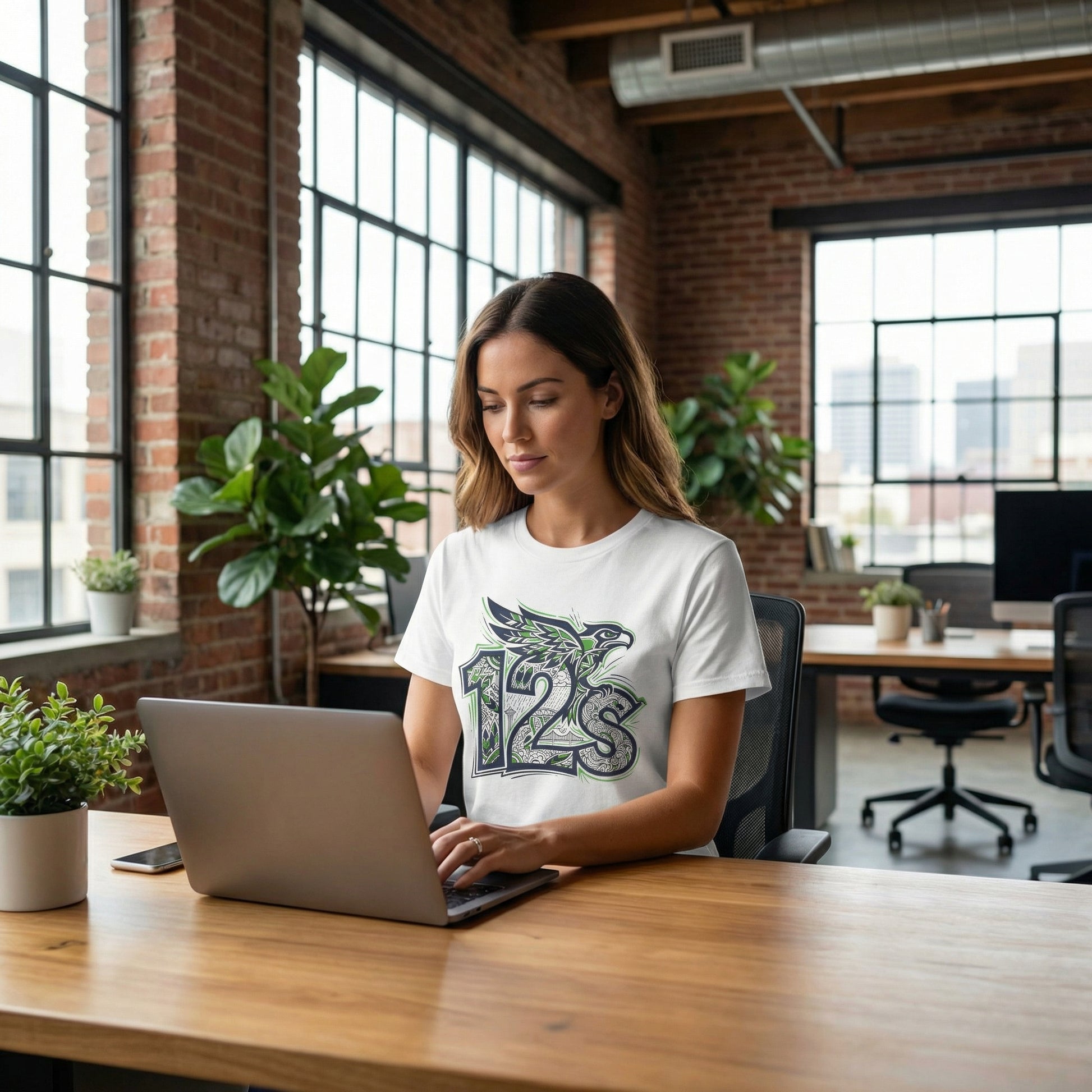Seattle Football 12s T-Shirt Hawk Graphic Space Needle Design White Cotton Tee - Beyond Lines