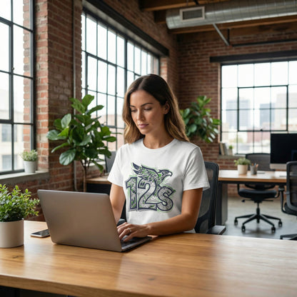 Seattle Football 12s T-Shirt Hawk Graphic Space Needle Design White Cotton Tee - Beyond Lines