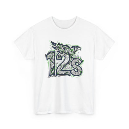 Seattle Football 12s T-Shirt Hawk Graphic Space Needle Design White Cotton Tee - Beyond Lines