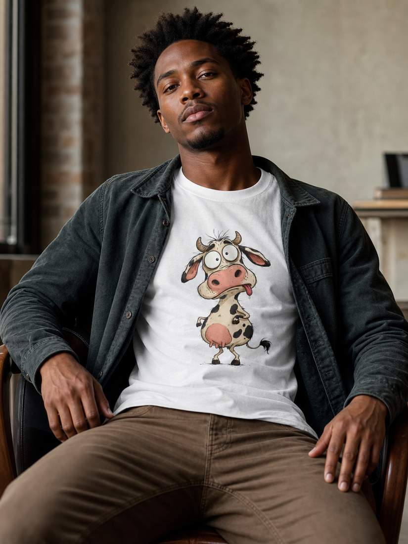 Funny Cartoon Cow Graphic T Shirt for Animal Fans