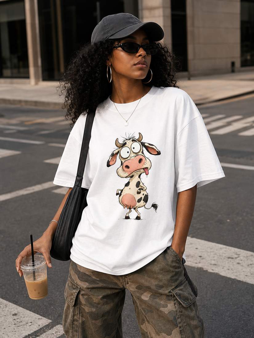 Funny Cartoon Cow Graphic T Shirt for Animal Fans