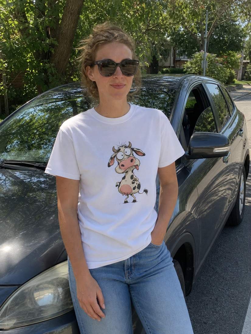 Funny Cartoon Cow Graphic T Shirt for Animal Fans
