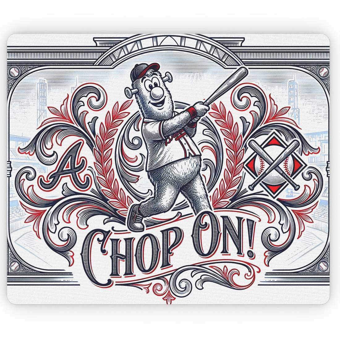 Braves Chop On Vintage Baseball Mouse Pad Desk Mat Natural Rubber