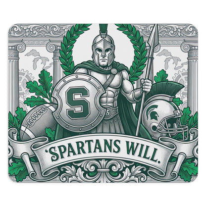 Michigan State Spartans Mousepad - "Spartans Will" Football Design - MSU Green & White Gaming Mat