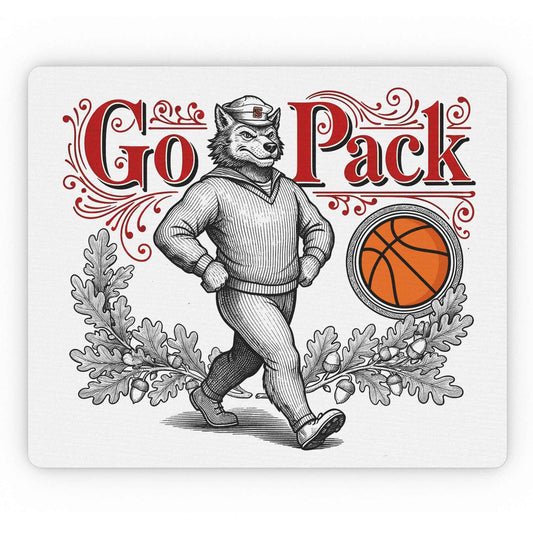 Mr. Wuf Vintage Wolf Mascot Mousepad - Retro Basketball Sports Office Decor