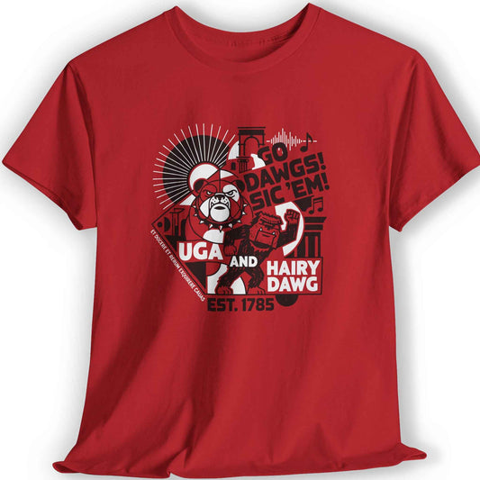 University of Georgia Bulldogs Go Dawgs UGA Red Graphic T-Shirt - Hairy Dawg Sic 'em Heritage Tee