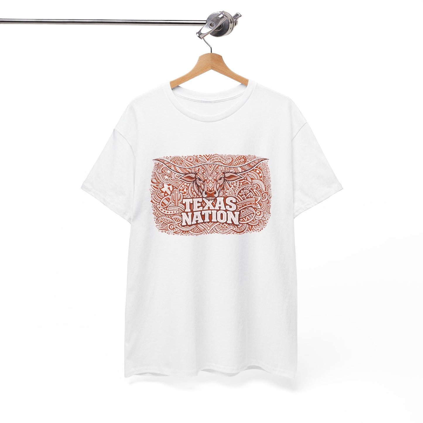 Texas Nation T-Shirt Longhorn Steer Graphic Western Print Cotton White - Beyond Lines
