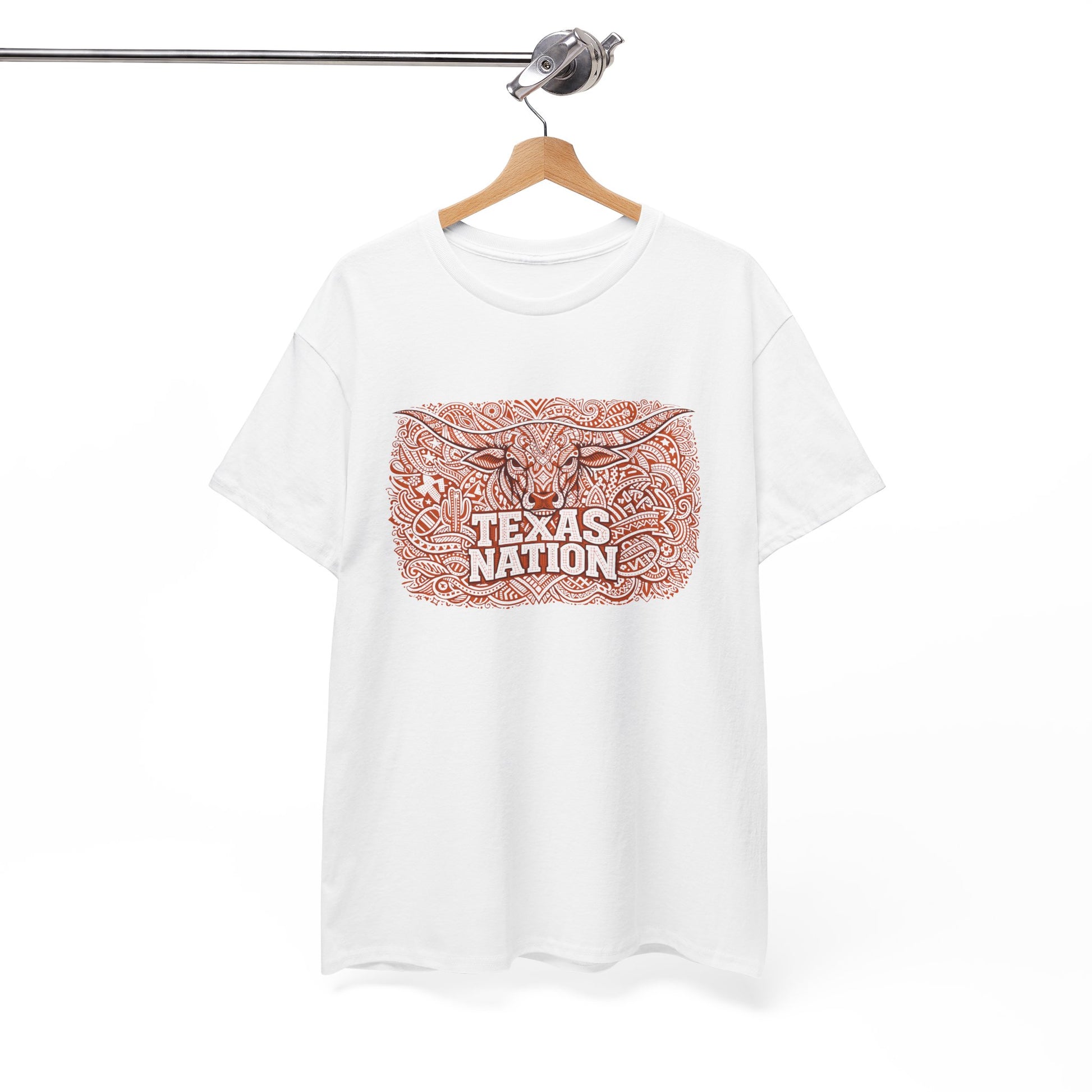 Texas Nation T-Shirt Longhorn Steer Graphic Western Print Cotton White - Beyond Lines