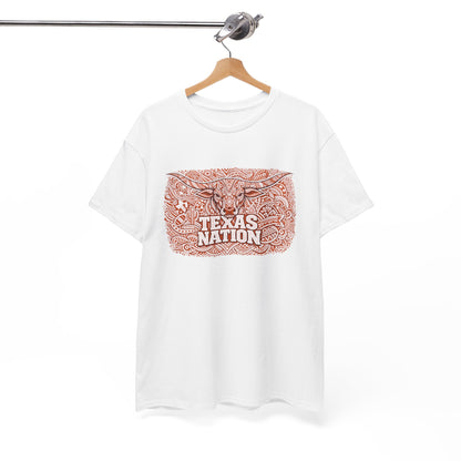 Texas Nation T-Shirt Longhorn Steer Graphic Western Print Cotton White - Beyond Lines