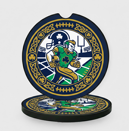 Irish Football Car Coasters - Cup Holder Inserts with Celtic Knot & Shamrock Design - Set of 2