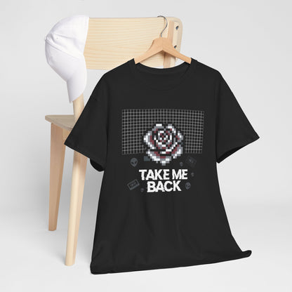 Pixel Art Rose T-Shirt | Retro Vaporwave 'Take Me Back' Graphic Tee - Beyond Lines