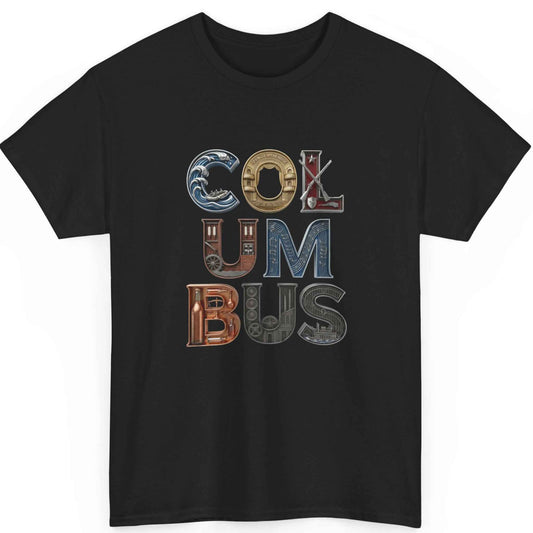 Columbus Georgia Heritage Illustrated Graphic T-Shirt - Fountain City GA Souvenir 3D Typography Tee