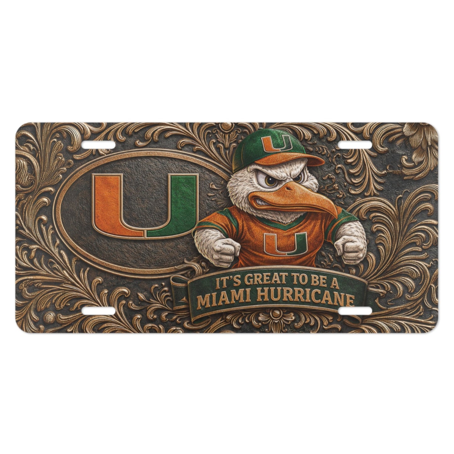 Miami Hurricanes NCAA Sebastian Ibis License Plate Aluminum Flat Front Tag