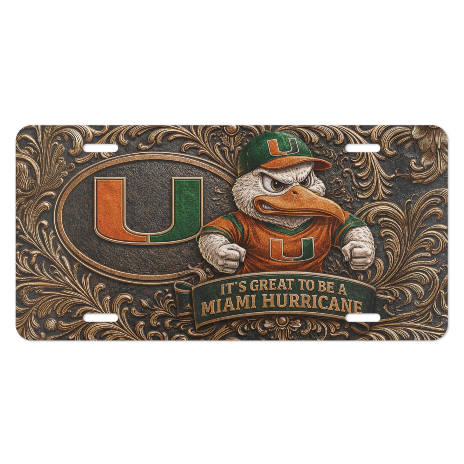 Miami Hurricanes NCAA Sebastian Ibis License Plate Aluminum Flat Front Tag