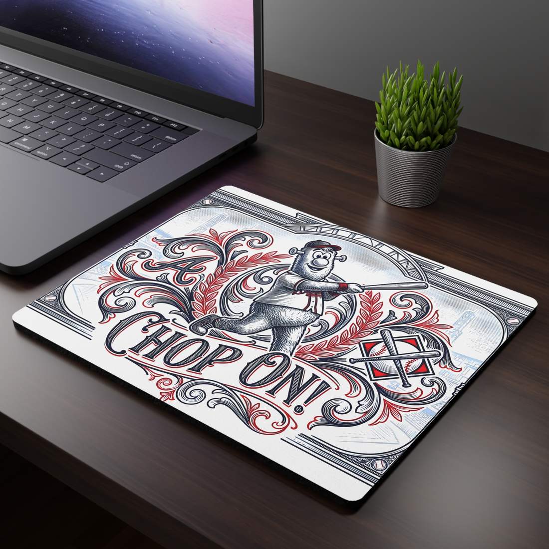 Braves Chop On Vintage Baseball Mouse Pad Desk Mat Natural Rubber